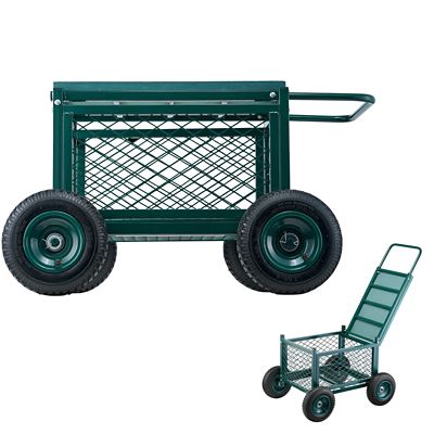 VEVOR Rolling Garden Cart with Seat, Metal Rolling Garden Work Seat with Wheels, Supports up to 400 lb.