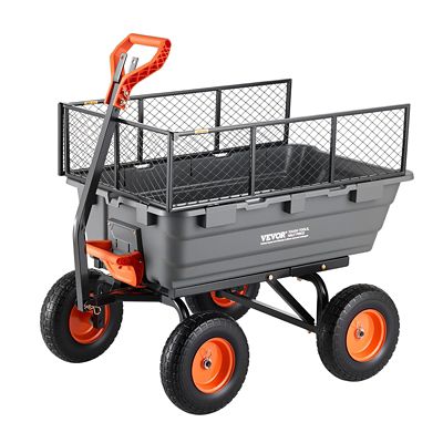 VEVOR Garden Dump Cart, 1200 lb. Poly Dump Cart, Garden Carts Dumps Wagon with Storage Fence