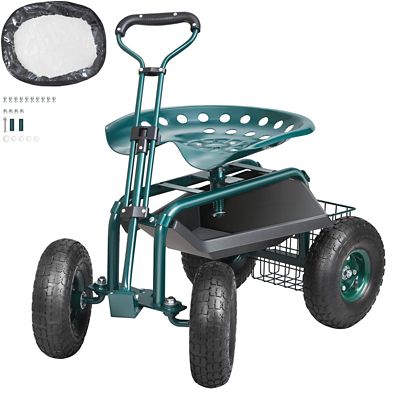 VEVOR Garden Cart Rolling Workseat with Wheels, Gardening Stool for Planting, 360 deg. Swivel Seat