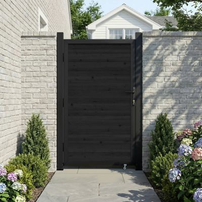 Veikous 3 x 6ft. Wood Fence Gate with Aluminum Frame, Wheel and Lock, Black