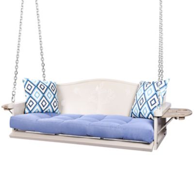 Upland 3-Seat Metal Porch Swing 900 lb. Heavy Duty Hanging Bench, Tray&Cushions Rust-Resistant 8.9 ft. Chains for Patio Garden