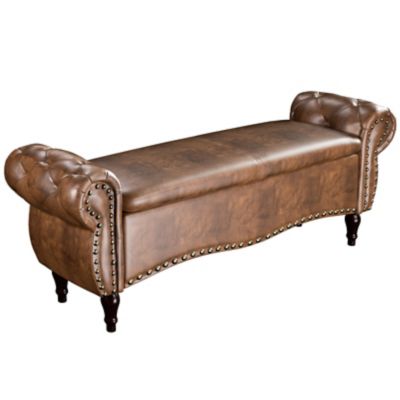 Modern Muse Storage Ottoman Bench 51 in. End of Bed with Safety Hinge Tufted Rolled Arm Nailhead Trim