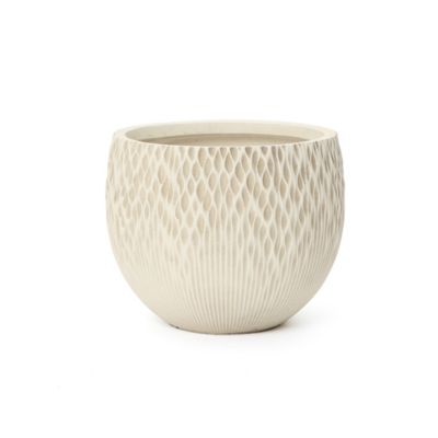 LuxenHome Antique Off-White 14.17 in. Round Planter, Deep-to-Light Gradient Texture, Tapered Design