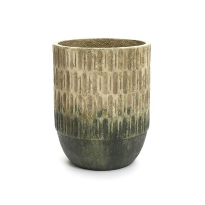 LuxenHome Old-World Brown with Green Bottom 16.5 in. Tall Round Cement Planter