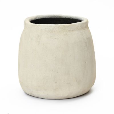 LuxenHome Sahara Stone Planter, Round Cement Accent in Desert Beige