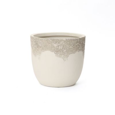 LuxenHome Antique Travertine 15.75 in. Round Planter, Off-White Tapered Pot for Indoor & Outdoor Use