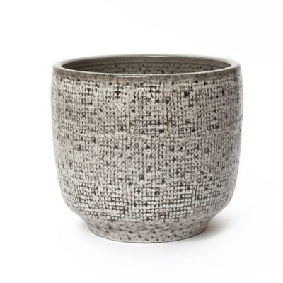 LuxenHome Stone Speckle Textured Ceramic Planter, Gray Grid-Pattern Pot for Indoor/Outdoor Decor