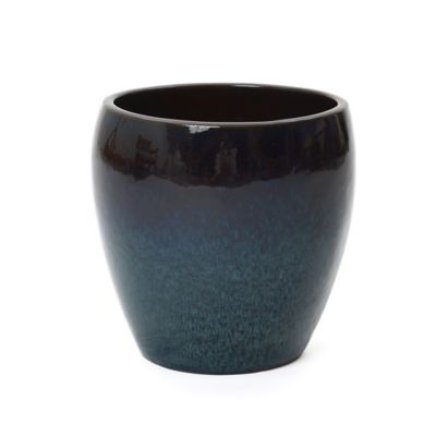 LuxenHome Midnight Flame Glazed Ceramic Planter, 12 in. Round Gradient Pot for Indoor/Outdoor