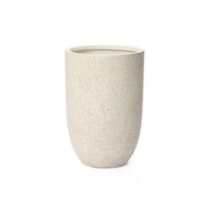 LuxenHome 23.5 in. Tall Round Tapered Planter, Travertine Stone Finish, Indoor/Outdoor Garden Pot