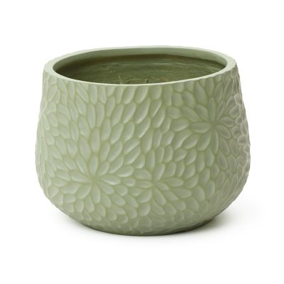 LuxenHome Green Leaf Embossed MgO Planter, 16.5 in. Textured Pot for Outdoor & Indoor