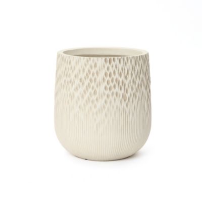 LuxenHome Antique Off-White 13.38 in. Round Planter, Deep-to-Light Gradient Texture,Tapered Design