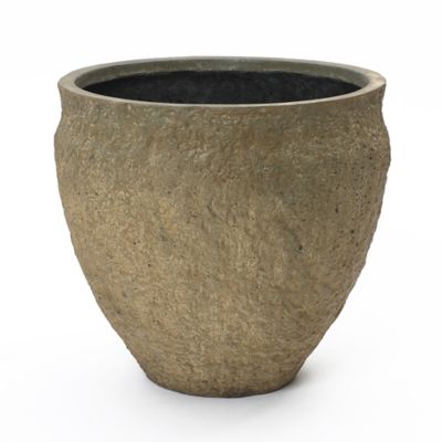 LuxenHome Weathered Earthstone Green Round Planter, Round, Textured Concrete Pot