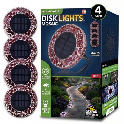 Bell & Howell Solar-Powered LED Mosaic Disk Path Lights, Red, 4, pk.