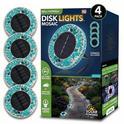 Bell & Howell Solar-Powered LED Mosaic Disk Path Lights, Aqua, 4 pk.