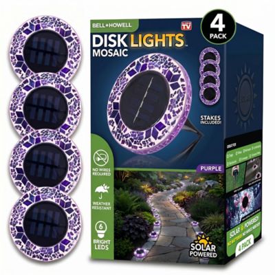 Bell & Howell Solar-Powered LED Mosaic Disk Path Lights, Purple, 4, pk.