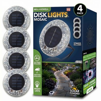 Bell & Howell Solar-Powered LED Mosaic Disk Path Lights, Grey, 4, pk.