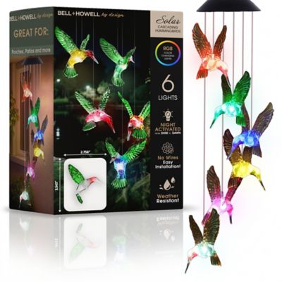 Bell & Howell Solar Cascading Hummingbirds RBG Color-Changing 6 LED Weather Resistance Outdoor Hanging Wind Chime Lights