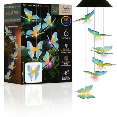 Bell & Howell Solar Cascading Butterflies RBG Color-Changing 6 LED Weather Resistance Outdoor Hanging Wind Chime Lights