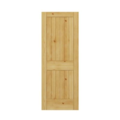 EightDoors 28 x 80 x 1-3/8in. 2-Panel Square Top V-Groove Unfinished Knotty Pine Wood Solid Core Interior Door Slab