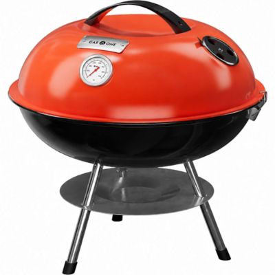 Gas One 14 in. Portable Charcoal Grill in Red with Thermometer