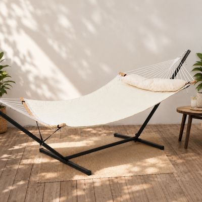 GearXpert Cream 55 x 78.7in. Large Double Hammock with 12 ft. Stand