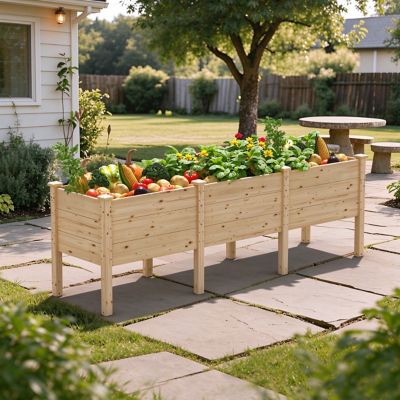 Veikous 2 x 8ft. Cedar Wood Raised Garden Bed Elevated Planter Box with 3-Planting Areas and Drainage Design, Natural