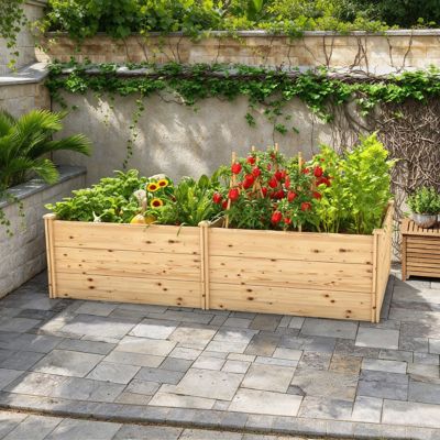 Veikous 4 x 8 x 2ft. Wood Raised Planter Box, Natural Divisible Vegetable Flowers Garden Bed