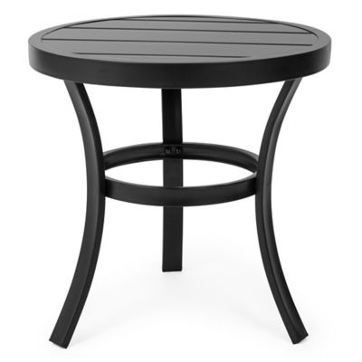 Sour Citrus 19.7 in. Round Patio Coffee Table, Outdoor Side Table for Porch, Black