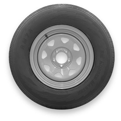 RubberMaster ST225/75R15 8 Ply TL Highway Rib Tire on a 6 on 5.5 Bolt Silver Eight Spoke Wheel