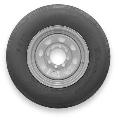 RubberMaster ST235/80R16 12 Ply TL Highway Rib Tire on a 8 on 6.5 Bolt Silver Eight Spoke Wheel
