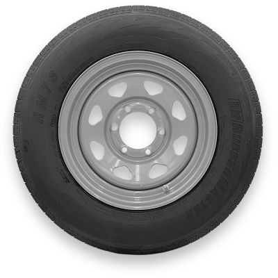 RubberMaster ST205/75R15 6 Ply TL Highway Rib Tire on a 6 on 5.5 Bolt Silver Eight Spoke Wheel