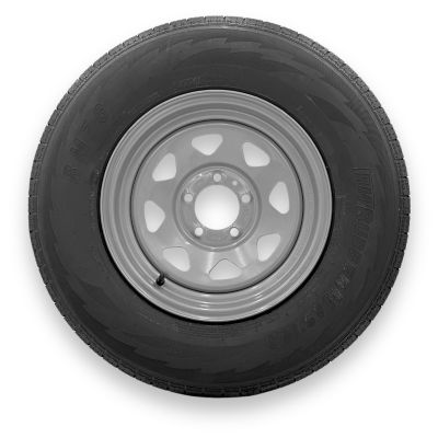 RubberMaster ST215/75R14 6 Ply TL Highway Rib Tire on a 5 on 4.5 Bolt Silver Eight Spoke Wheel