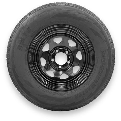 RubberMaster ST215/75R14 8 Ply TL Highway Rib Tire on a 5 on 4.5 Bolt Black Eight Spoke Wheel