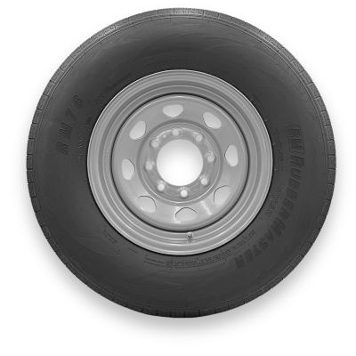 RubberMaster ST235/85R16 10 Ply TL Highway Rib Tire on a 8 on 6.5 Bolt Silver Eight Spoke Wheel