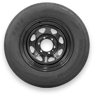 RubberMaster ST205/75R15 6 Ply TL Highway Rib Tire on a 6 on 5.5 Bolt Black Eight Spoke Wheel