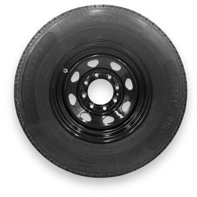 SteelMaster SteelBull ST235/80R16 10 Ply TL Highway Rib Tire on a 8 on 6.5 Bolt Black Eight Spoke Wheel