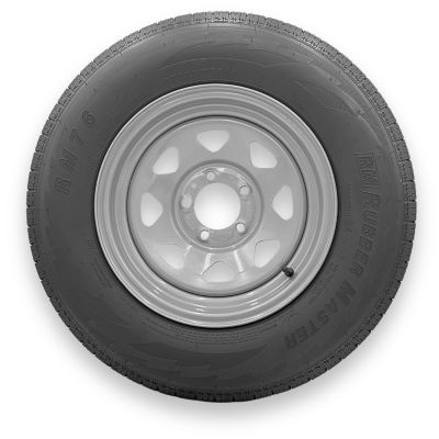RubberMaster ST205/75R14 8 Ply TL Highway Rib Tire on a 5 on 4.5 Bolt Silver Eight Spoke Wheel