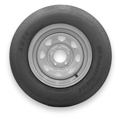 RubberMaster ST175/80R13 8 Ply TL Highway Rib Tire on a 5 on 4.5 Bolt Silver Eight Spoke Wheel