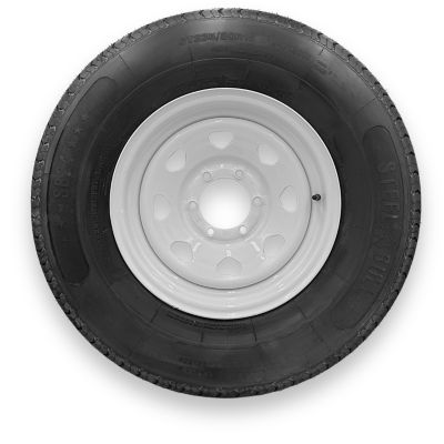 SteelMaster SteelBull ST205/75R15 8 Ply TL Highway Rib Tire on a 6 on 5.5 Bolt White Eight Spoke Wheel