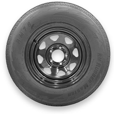 RubberMaster ST205/75R14 8 Ply TL Highway Rib Tire on a 5 on 4.5 Bolt Black Eight Spoke Wheel