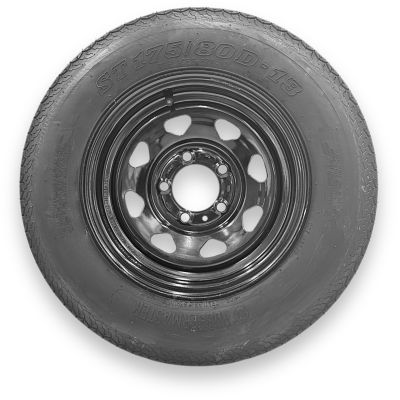 RubberMaster B78-13 (ST175/80D13) 6 Ply TL Highway Rib Tire on a 5 on 4.5 Bolt Black Eight Spoke Wheel
