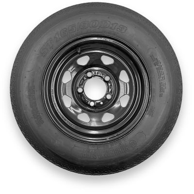 RubberMaster A78-13, ST165/80D13, 6 Ply TL Highway Rib Tire on a 5 on 4.5 Bolt Black Eight Spoke Wheel