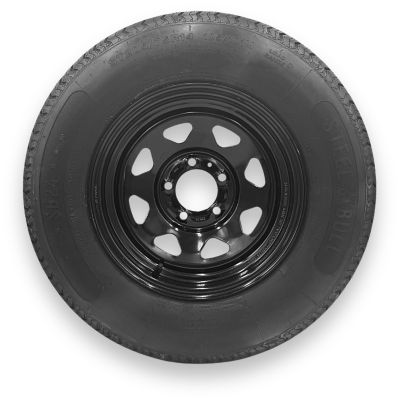 SteelMaster SteelBull ST205/75R15 8 Ply TL Highway Rib Tire on a 5 on 4.5 Bolt Black Eight Spoke Wheel