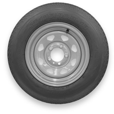 RubberMaster A78-13, ST165/80D13, 6 Ply TL Highway Rib Tire on a 5 on 4.5 Bolt Silver Eight Spoke Wheel