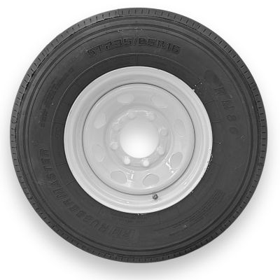 RubberMaster ST235/85R16 14 Ply TL Highway Rib Tire on a 8 on 6.5 Bolt White Eight Spoke Wheel