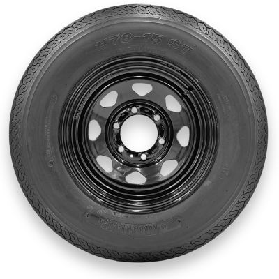 RubberMaster ST175/80R13 8 Ply TL Highway Rib Tire on a 5 on 4.5 Bolt Black Eight Spoke Wheel