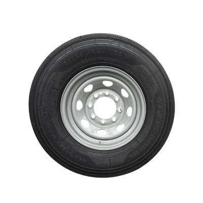 SteelMaster SteelBull ST235/80R16 16 Ply TL Highway Rib Tire on a 8 on 6.5 Bolt Silver Eight Spoke Wheel