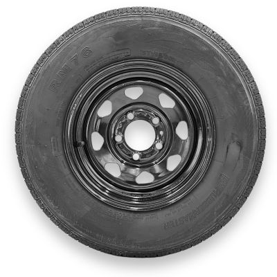 RubberMaster ST185/80R13 8 Ply TL Highway Rib Tire on a 5 on 4.5 Bolt Black Eight Spoke Wheel