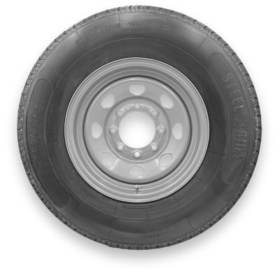 SteelMaster SteelBull ST235/80R16 10 Ply TL Highway Rib Tire On a 8 On 6.5 Bolt Silver Eight Spoke Wheel
