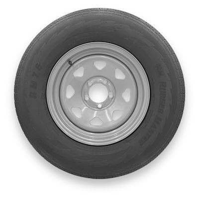 RubberMaster ST225/75R15 10 Ply TL Highway Rib Tire on a 5 on 4.5 Bolt Silver Eight Spoke Wheel